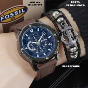 Jam tangan pria FOSSIL BONUS GELANG bahan kulit premium 224