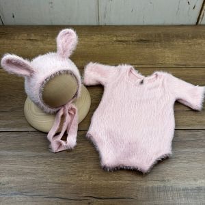 2pcs/sets Rabbit Costume Newborn Photography Outfits Adorable Soft Rabbit Hat + One-piece Shorts Studio Photography Accessories