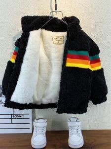 Autumn Winter New Arrival Lamb Fur Lined Thickened Jacket for Little Kids Fashionable Trendy Baby Boys Coat Warm Outerwear