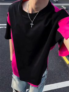 LIUBU | Color Blocked Irregular Design Mens T-Shirt
