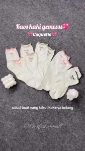 ONEFASHIONMALL Kaos Kaki Pendek Kerut Ruffle Pita Wanita Motif Socks Lucu Cute Fashion Korea KK017