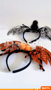 Headband Halloween Spider Wings | Bando Laba Laba Sayap Kilap Oranye Silver