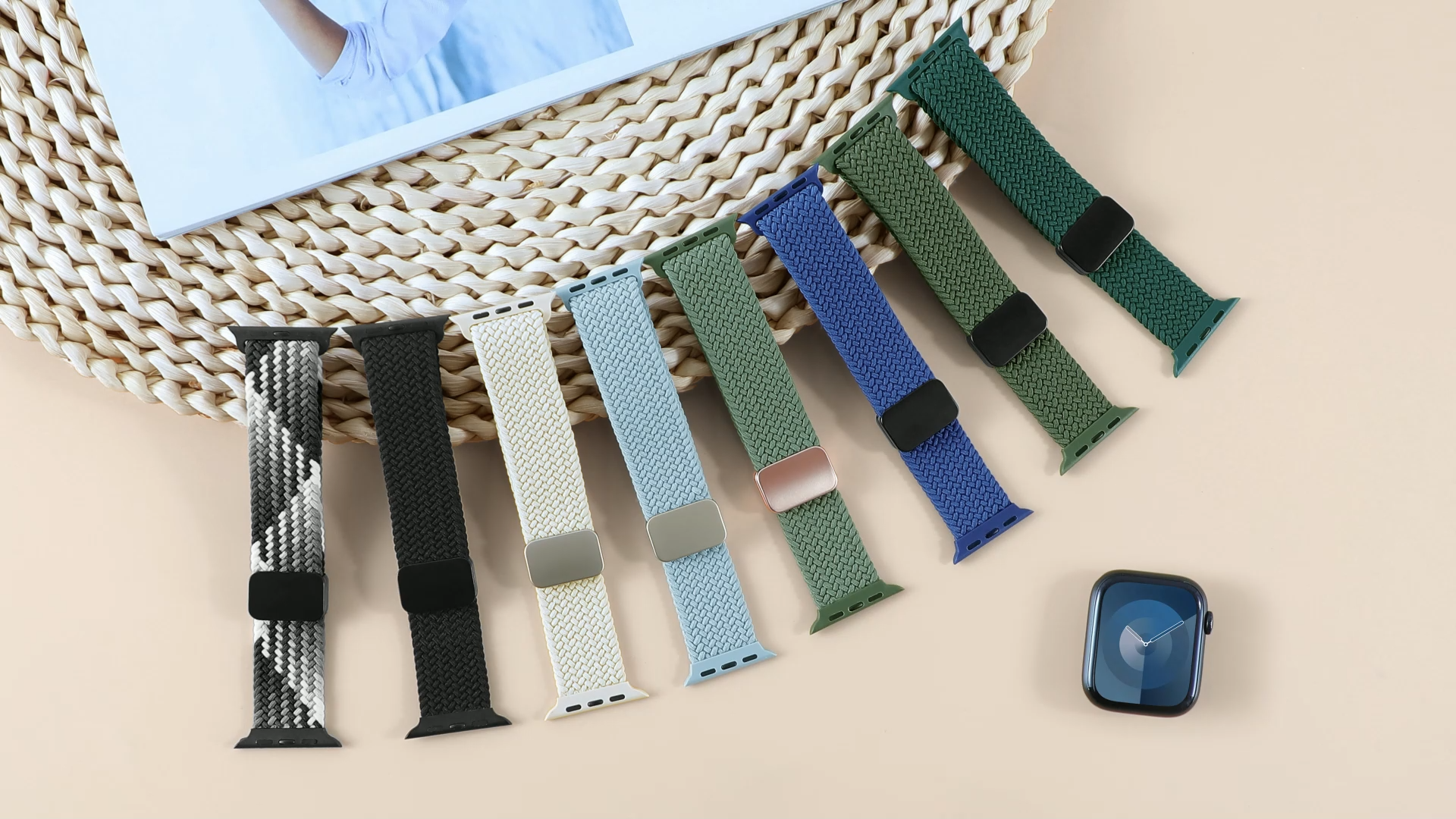 Almnvo Magnetic Buckle Nylon Strap Elastic Wristband for Apple Watch Ultra 4/3/2 Series 12 11 10 9 8 7 6 SE 49/46/45/44/42/41/40mm Tali Jam Pintar
