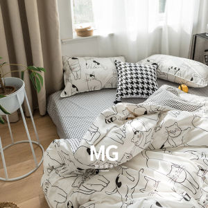 Instagram Japanese Style Minimalist Fresh Cat Three Or Four Piece Suit All Cotton Pure Cotton 1.5M M Bed Sheet Quilt Cover Bedding