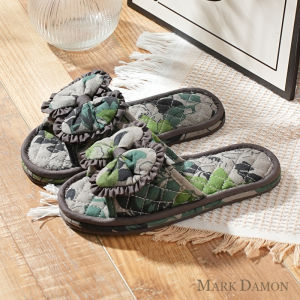 รองเท้าแตะผ้าฝ้ายแท้พื้นหนาแบบเงียบๆ สำหรับในบ้าน รองเท้าแตะผ้าลายผีเสื้อสำหรับคู่รัก รองเท้าแตะพื้นผ้าสไตล์เรจัมเมทัลลิกสำหรับผู้ชายและผู้หญิง