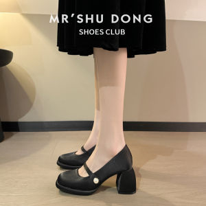French Mary Jane High Heels Womens New Style Spring Autumn Chinese Style One Strap Match Cheongsam Ma Face Skirt Thick Heel Single Shoe
