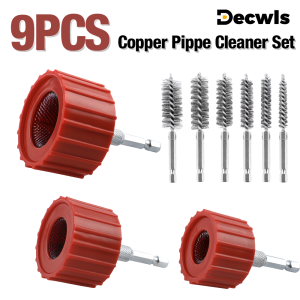 3/9Pcs Copper Pipe Cleaner Set(1/2 3/4 & 1Inch)  Copper Tube Cleaning Brush and Stainless Steel Hex Bar Twisted Wire Hole Brush