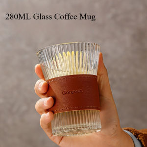 Glass Coffee Mug with PU Sleeve Lead-Free Crystal Drinking Glasses Mojito Glass Cups Mixed Drink Cocktail Tumblers Glassware