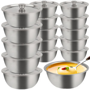 Stainless Steel Steamed Egg Bowl with Lids Food Storage Container Kitchen Cooking Tableware Soup Bowl Fruit Salad Stirring Seasoning Bowl