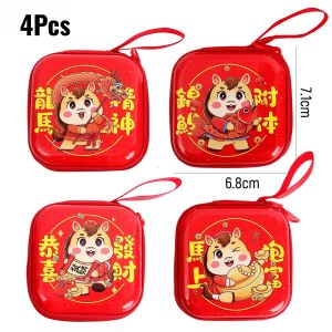 Yespery 2026 năm của con ngựa Ví đựng xu tròn ví có khóa kéo vuông tinplate trường hợp hộp lưu trữ nhỏ Trung Quốc năm mới bên món quà cho trẻ em