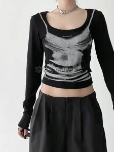 MUYUZI | Retro American Style Slimming Long Sleeve T-shirt