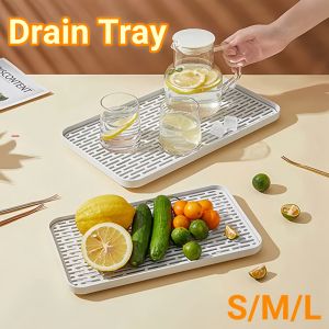 Kitchen Drain Tray Double Tray Rectangular Tea/Fruit Tray Creative Drain Basket Tray Living Room