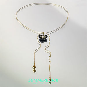 Adjustable Black Heart Butterfly Knot Necklace Womens Vintage Fashion Luxury Sweater Chain Classic Style Alloy Material
