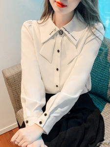 Áo Sơ Mi Voan Tay Dài Thêu Kiểu Pháp Cho Nữ Xuân Thu Thiết Kế Mới Cổ Búp Bê Thanh Lịch Áo Cardigan Hở Thời Trang