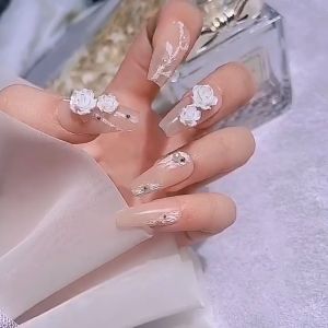 3D White Camellia Pearl Decoration Glitter Aurora Crystal Flower Ornament DIY Glamour Nail Art Accessories 30pcs/bag