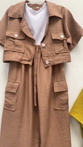 Setelan Cargo Anak Perempuan Usia 3-11 tahun 3 in 1 bahan Pololinen Mix Crincle