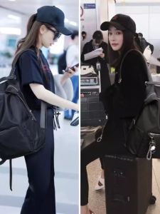 Oxford Cloth Real Leather Double Shoulder Bag Womens Travel Backpack Large Capacity Waterproof Hiking Student Bookbag