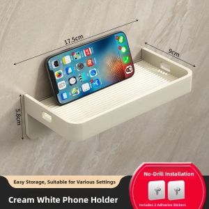 Bathroom Phone Holder Public Toilet Mobile Phone Tray Storage Bracket No Drilling Wall Mounted Shelf Plastic Stainless Steel Finish