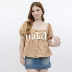 NAKD FASHION TRISTA EYELET SQUARE NECK PUFF SLEEVE DAILY BASIC CASUAL BLOUSE TOP FOR WOMEN 1792
