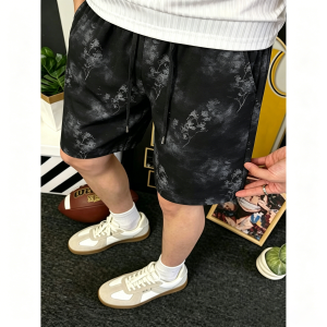 OUMULONG | Quick Drying Cool Ice Silk Summer Shorts Straight Cut Black