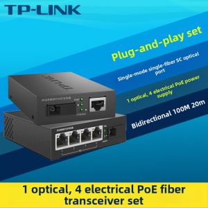 TP-Link | PoE Fiber Converter Switch 1 Fiber 4 Ethernet Single Mode SC