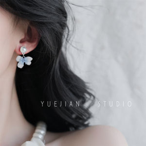 YUEJIAN Crystal Fairy Sweet Blue Pearl Earrings High-End Unique Floral Clip-On Earrings Alloy/Silver Plated/Gold Plated for Women