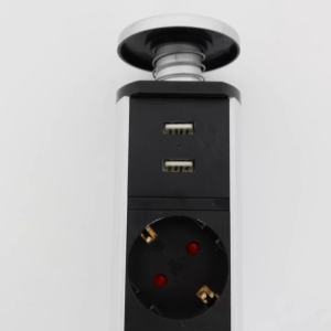 JAYA Pull Pop Up Stop Kontak 3 Electric Plug Socket + 2 USB Port EU colokan meja komputer