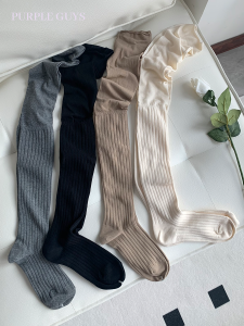 Purple Guys Pure Color Long Tube over Knee Socks Spliced Plump Boot Socks Women Spring Autumn Style Slimming High Tube Socks