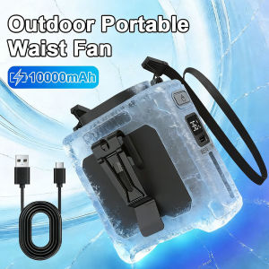10000mAh Portable Mini Waist Fan Wearable Personal Fan 5 Speed USB Rechargeable Waist Clip Fan Mobile Power for Outdoor