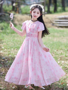 Girls Summer Long Skirt Princess Style Childrens Dress Soft Polyester Fabric Beach Dress Big Size Girls Dress Floral Print Dress