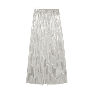 Juicy Couture | Silver Iridescent Fashionable Pleated Loose Elegant Mid-length Skirt
