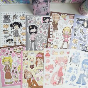 สติกเกอร์ตัวละครสาวน่ารักสไตล์เกาหลี ฤดูร้อน ย้อนยุค 1/8 ชิ้น สำหรับตกแต่งสมุดบันทึก ไดอารี่ สมุดภาพ DIY