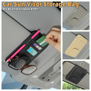 Aitemay กระเป๋าที่เก็บของม่านบังแดดรถยนต์สำหรับใส่ธนบัตรนามบัตรหนัง Pu คลิปหนีบแว่นตากันแดดรถยนต์4ชั้นออโต้ที่บังแดดกระเป๋าใส่บัตร