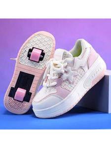 Girls Sporty Walking Shoes Summer New 2025 Detachable Double Wheel Invisible Roller Skates for Children in Middle And Large Sizes