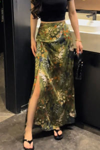 MANMI | Retro Unique Print High Waist Slit Skirt