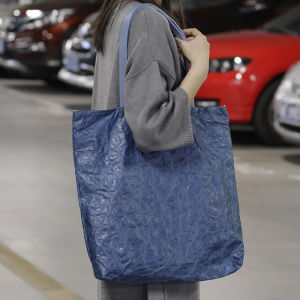 Washed Kraft Paper Package Retro Japanese Womens One Shoulder Handbag Ruched Paper Leather Eco-friendly Bag Big Shopping Bag Tote Bag