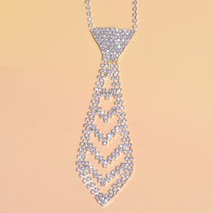 1P Luxury Crystal Elegant Tie Necklace Fashion Rhinestone V Long Necklace