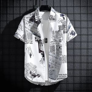 Mens Short sleeve Print Shirts Thin Beach Top Seaside Leisure Mens Essential Clothes