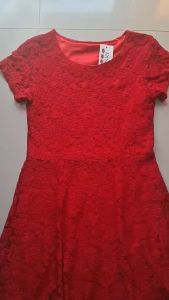 LADIES LACE COVERED FIT AND FLARE DRESS SHORT SLEEVE