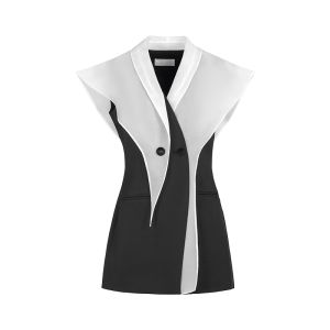 Color Block Streamline Slim Fit Sleeveless Blazer