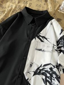 New Chinese Style Ice Silk Short Sleeve Shirt Mens Summer Thin Loose National Style Underwear Trendy Stylish Splicing Coat