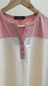New PALETTES V-Neck Three Button Cotton Two-Tone TShirt for Women Ladies T-Shirts Shirt Tee #8225