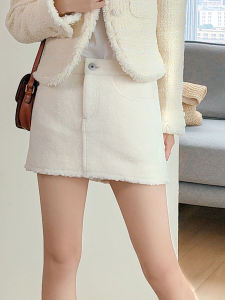 เรียบหรู ทรงเอ Mini กระโปรง ใน ขนสัตว์ ผ้าทวีด เดนิม สไตล์สีขาว พรางหุ่น เอวสูง กระโปรงสั้น สําหรับผู้หญิงใน ฤดูหนาว Season