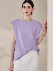 Roey s house | Leisure Business Loose Sleeveless Cotton Purple Shirt