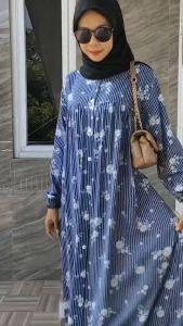 Dress Rayon Locha Salur Model Terbaru Full Kancing Aktif