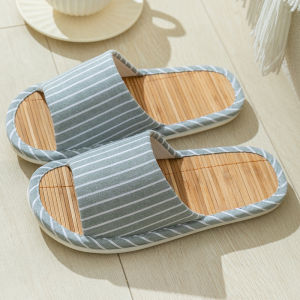 New Summer Bamboo Slippers Womens Home Indoor Non-Slip Deodorant Couple Household Minimalist Men Home Sandals Plaid