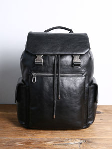 High-End Leather Business Commuter Backpack Large Capacity Top Layer Cowhide Travel Bag with Pull Rod Double Shoulder Bag for Men