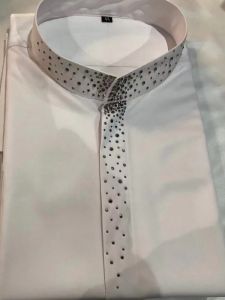 Men Stand Collar Diamond Long Sleeves Evening Dress Shirt Banquet Art Exam Broadcast Host Shirt Chorus Costume