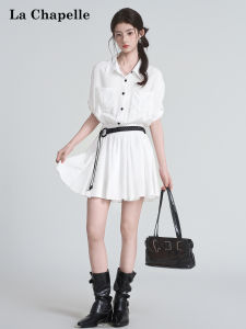 La Chapelle | White Polo Neck Short Sleeve Waist Accentuated Shirt Dress