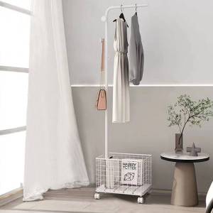 🌟 Luxury Standing Clothes Rack With Minimalist Basket 角落衣帽架落地卧室立式衣架家用挂衣收纳神器晾衣门后移动挂衣架